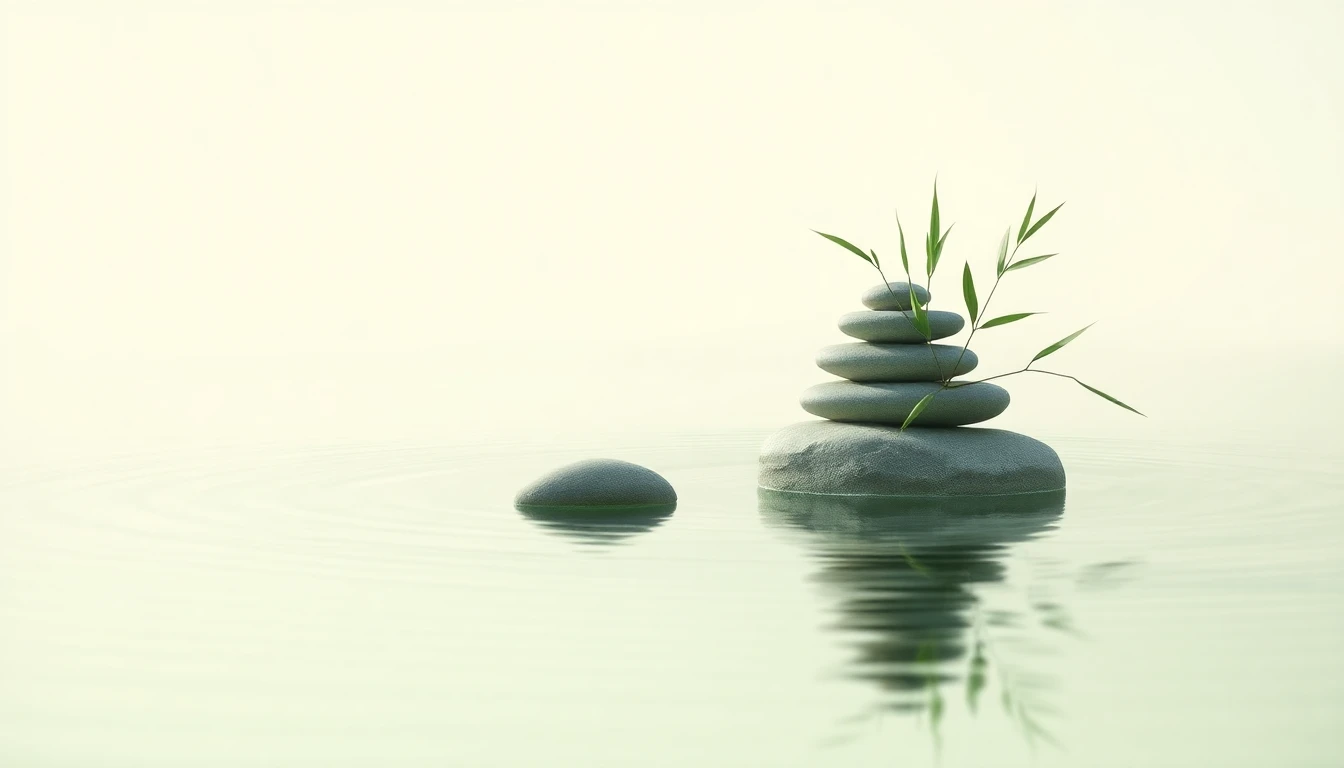 Ruhige Zen-Darstellung: Bambusstängel und stilles Wasser, sanfte grüne und cremefarbene Töne, Meditation und innere Ruhe symbolisierend, minimalistisch und beruhigend, Aquarell-Stil