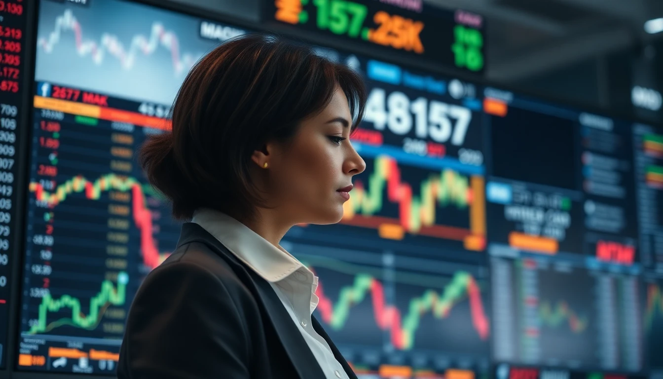 Meditierende Person vor Trading-Bildschirm, ruhige Atmosphäre, Kontrast zwischen Chaos der Märkte und innerer Ruhe